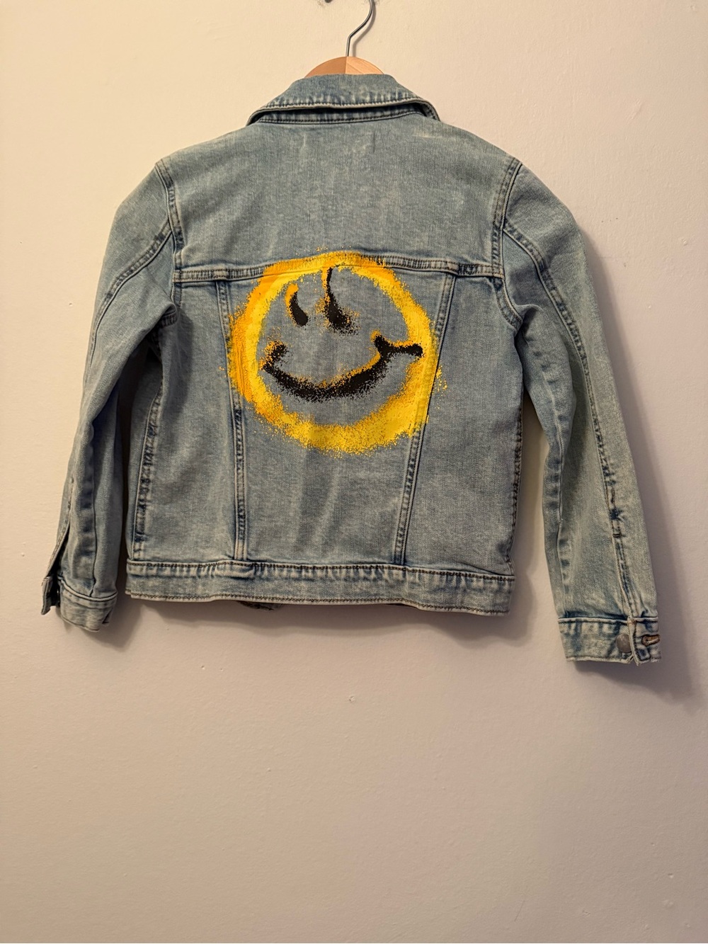 Treasure & Bond Lightwash Denim Jacket with Yellow Smiley Back